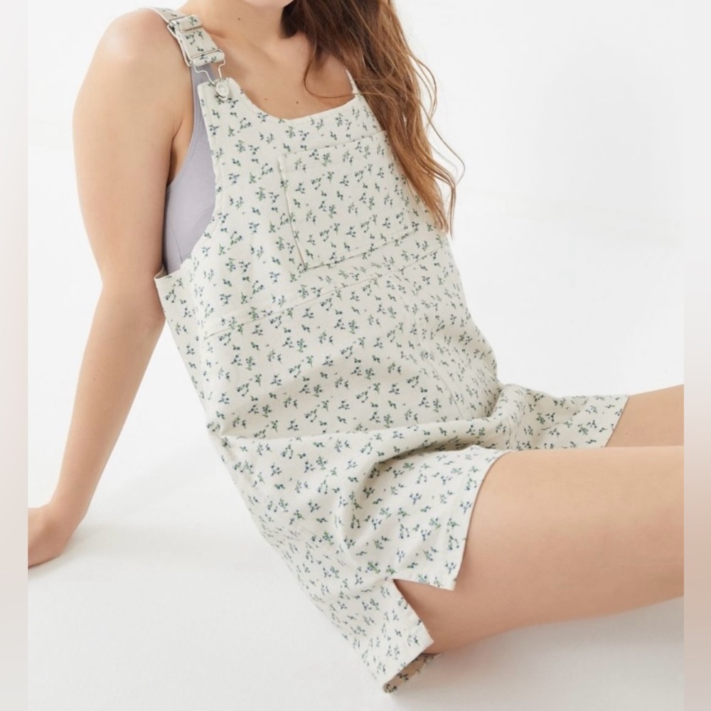 Urban Outfitters White Floral Print Overalls